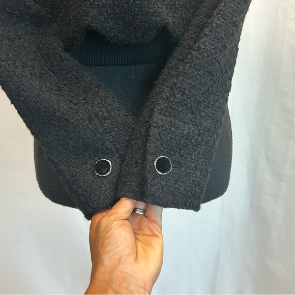 Zara Black tweed bomber jacket velvet button front Sz S - Picture 7 of 13